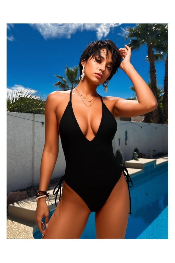 Women's Plunging One Piece Swimsuit Backless Cross Tie High Cut Thong Bathing Suit Sexy Swimwear for Women Summer Beach Pool Party
