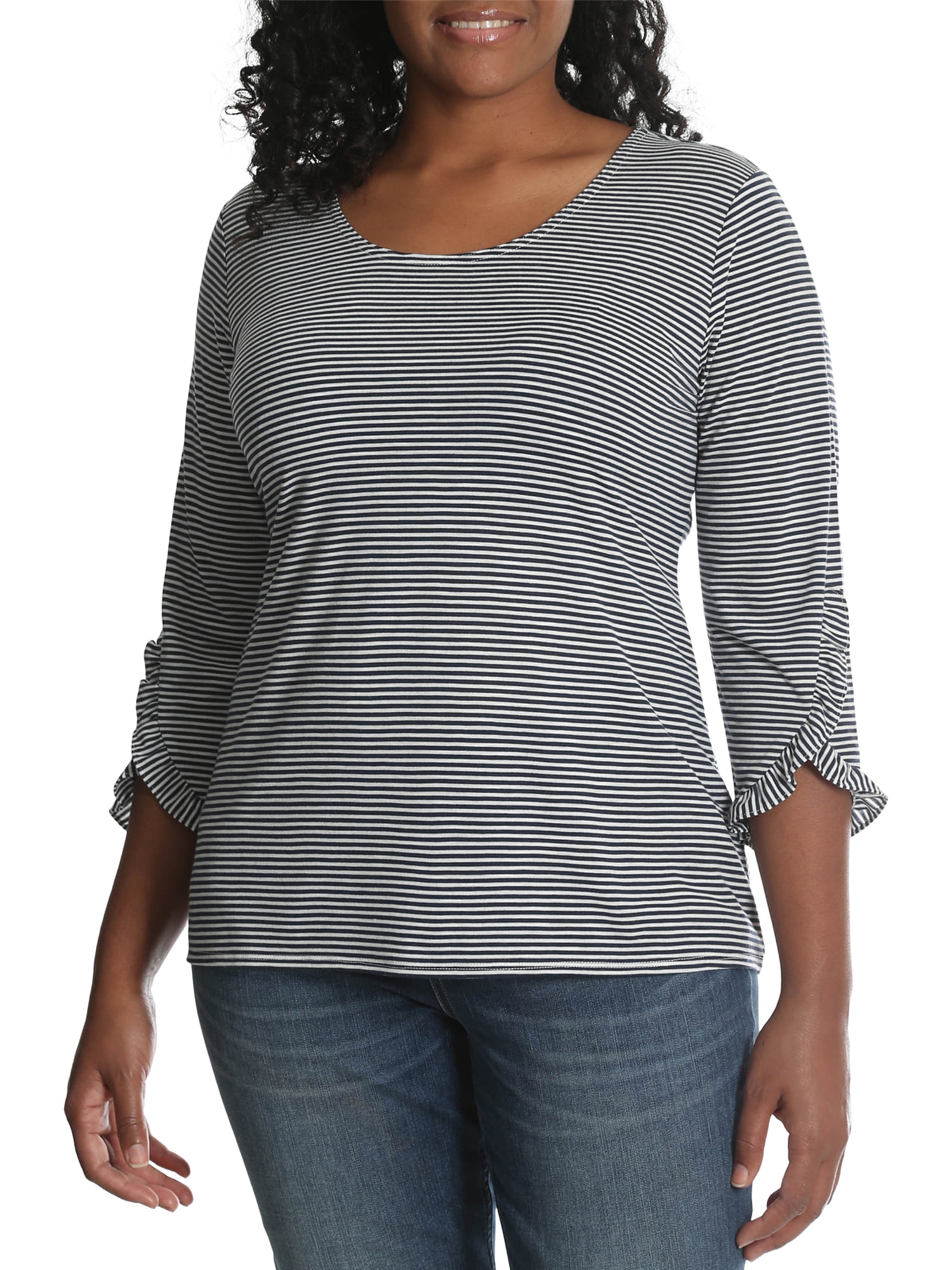 Women's Plus 3/4 Sleeve Heathered Stripe Knit Top - Walmart.com