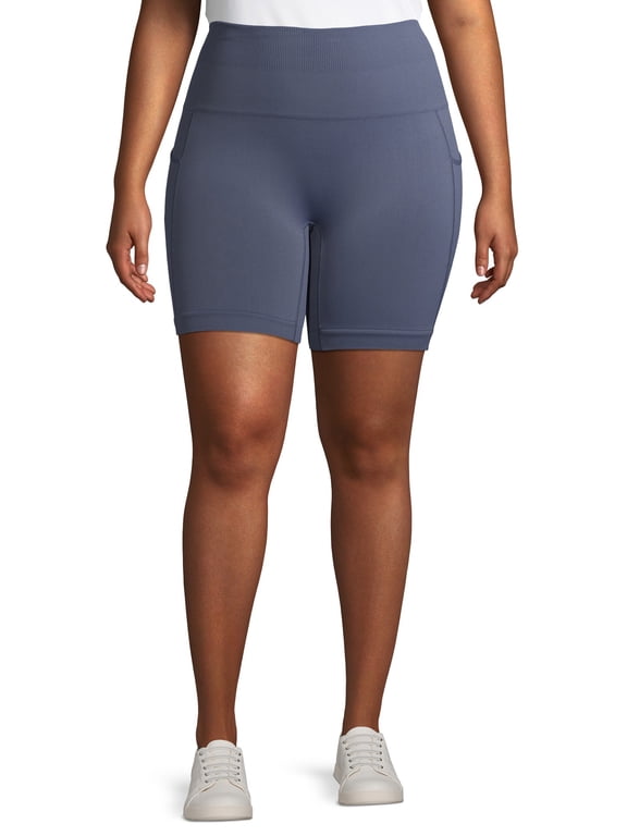 Women’s Adult Plus Active Seamless Bicycle Short With Phone Pockets Shorts