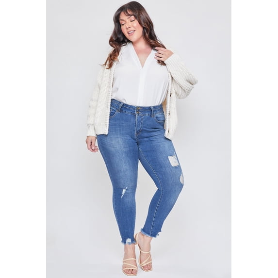 Women's Plus Size Essential Seamed Waistband Frayed Ankle Jeans