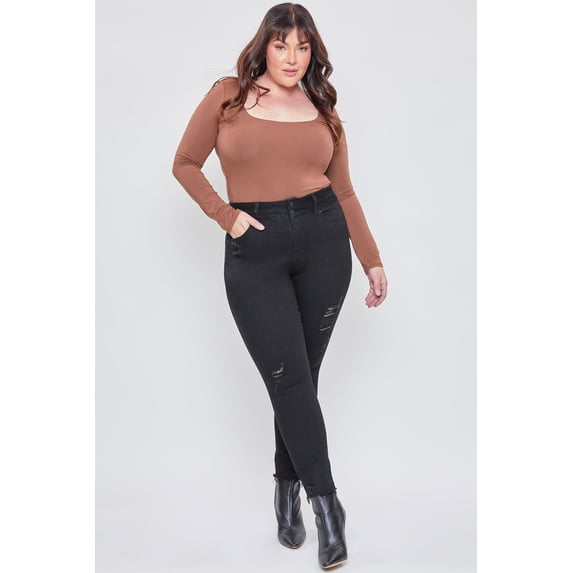 Women's Plus Size Essential Seamed Waistband Frayed Ankle Jeans