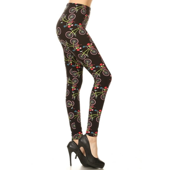 Women's Plus Bicycle Flower Pattern Printed Leggings