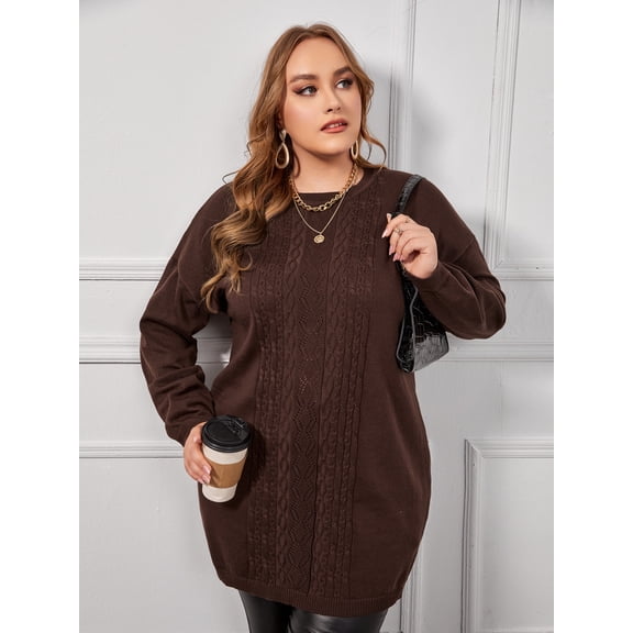 Women's Plus Cable Knit Drop Shoulder Sweater 222022SA6453