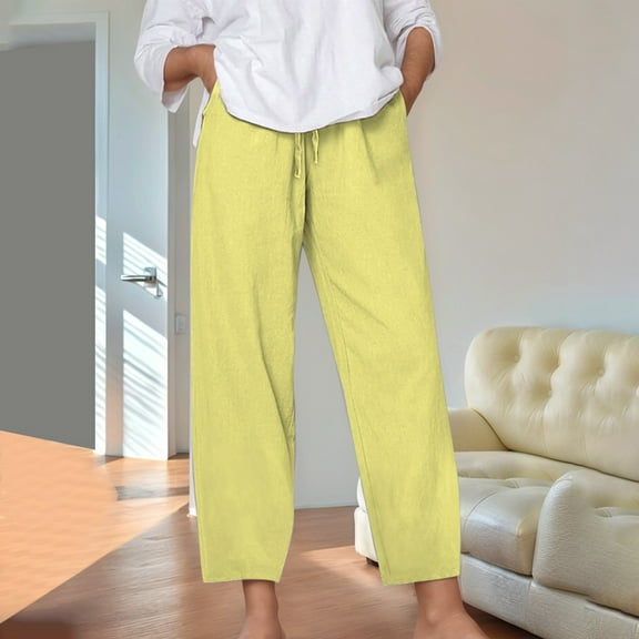 Women's Plus Capri Pants for Women Dressy Casual Plus Size Cargo Pants Women Jeans Women's Solid Color Loose Comfort and Linen Drawstring Elastic Waist Pocket Straight Leg Trousers Casual Pants