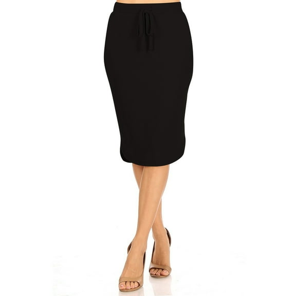 Women's Plus Casual Solid Pencil Midi Skirt with Drawstring Waist and Relaxed Fit