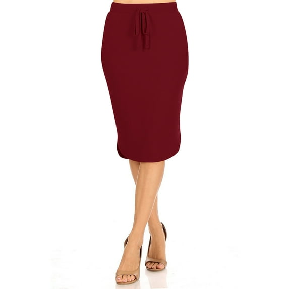 Women's Plus Casual Solid Pencil Midi Skirt with Drawstring Waist and Relaxed Fit