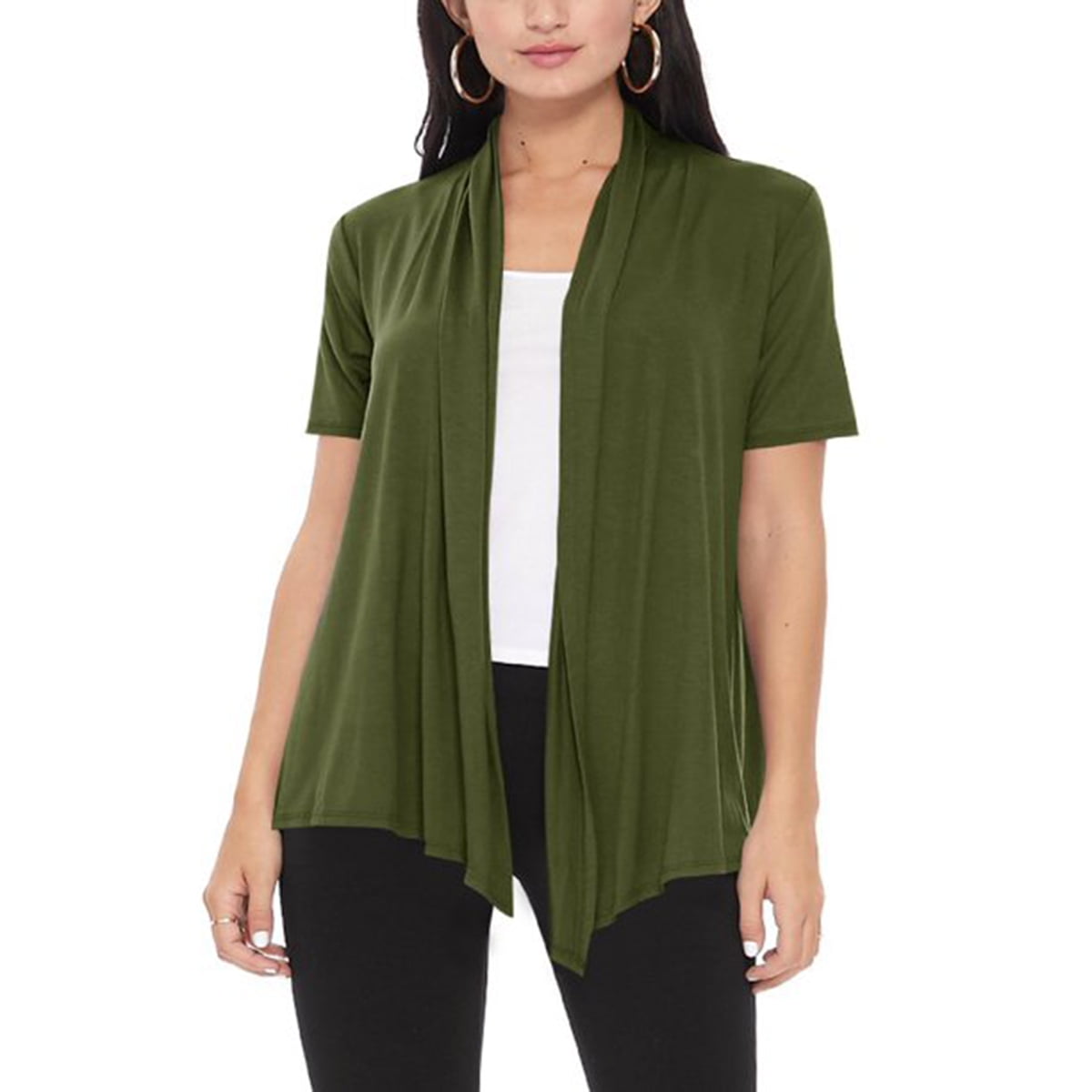 Open Drape MOA COLLECTION Women's Casual Solid Short Sleeve Basic Open Draped ...