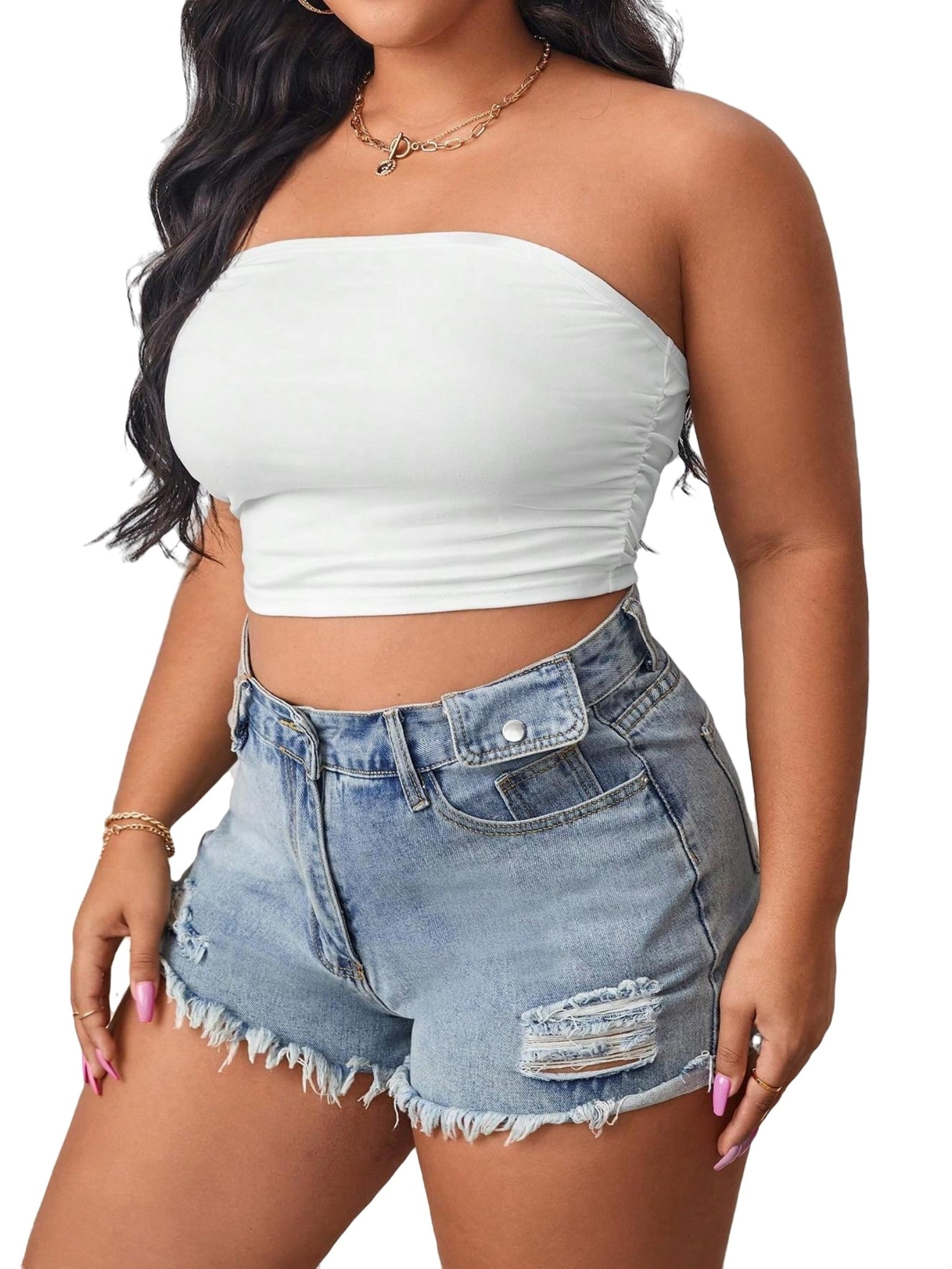 Women s Plus Casual Solid Strapless Tube Top Sleeveless Orange Plus Size Women Tops Women s Plus Walmart