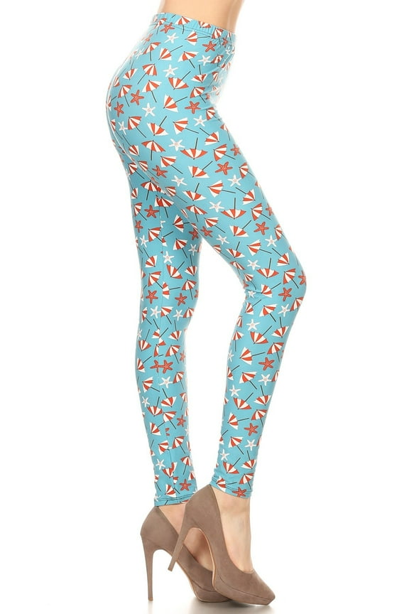 Women's Plus Colorful Beach Umbrella Starfish Pattern Printed Leggings
