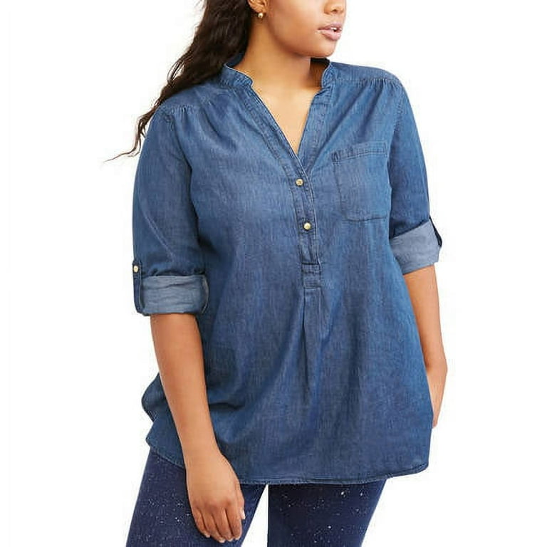 Womens denim shirt clearance walmart