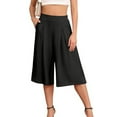 thumbnail image 1 of Women's Plus Dress Pants Women Tall Stretch Black Dress Pants Women Stretchy Short Wide Leg Women Capri Pants High Elastic Waisted Loose Casual Trousers Lightweight Comfy Pants with Pockets S 2Xl, 1 of 5