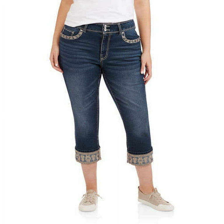 Women s Plus Embellished Denim Capris Walmart