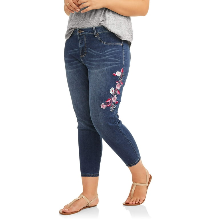 Women s Plus Embroidered Denim Capri Jean Walmart