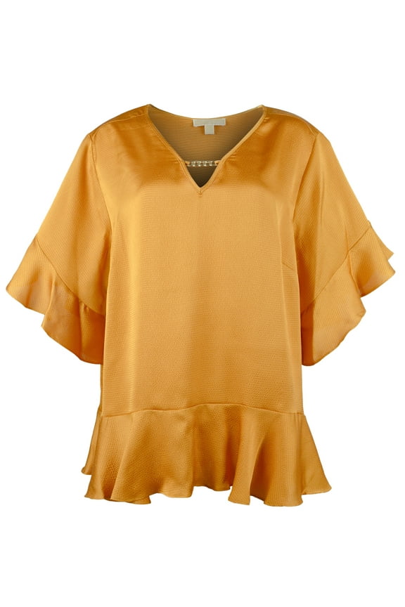 Women's Plus Flutter Chain Neck Top Blouse 0X