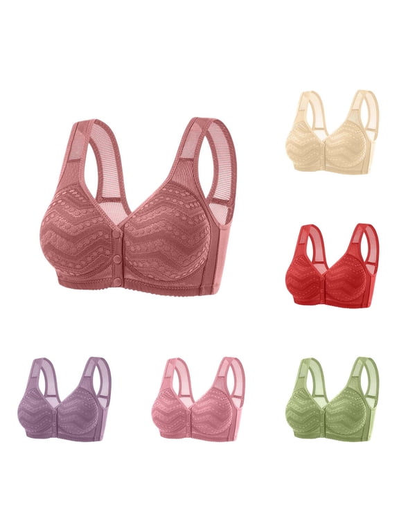 Women's Plus Front Closure Bra, Full Coverage Light Support Underwear with Wide Straps, Tank Style, Comfort Daily Bra | VerBelle,Pink 5XL