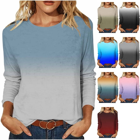 Women's Plus Gradient Underscrub Long Sleeve Shirt Soft Stretch Crewneck Slim Fit Tee Base Layer Top for Nurses Fall Winter Layering, Light Blue, 4XL