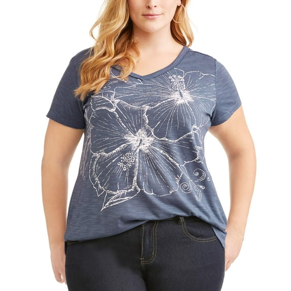 Women's Plus Graphic Tee with Raw Edge