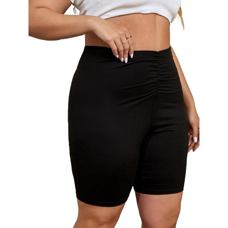 Women s Plus High Stretch Biker Workout Shorts Black 2XL Walmart
