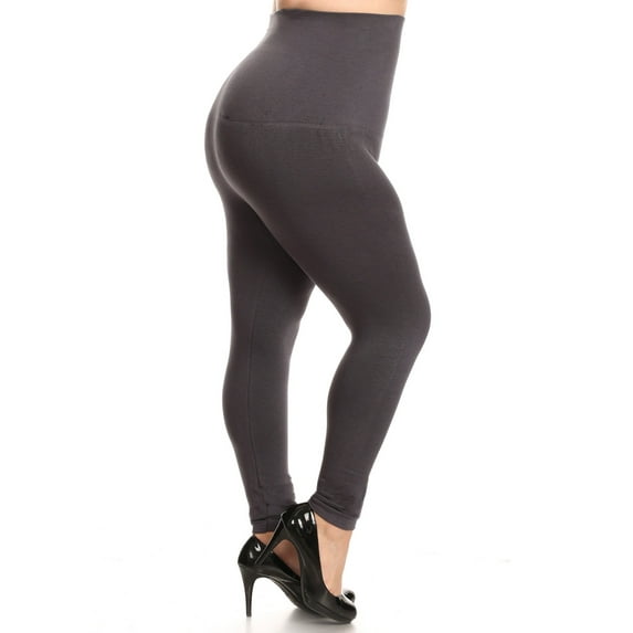 Women's Plus High Waist Compression Top Leggings, French Terry Lining (Charcoal, One Size Plus)