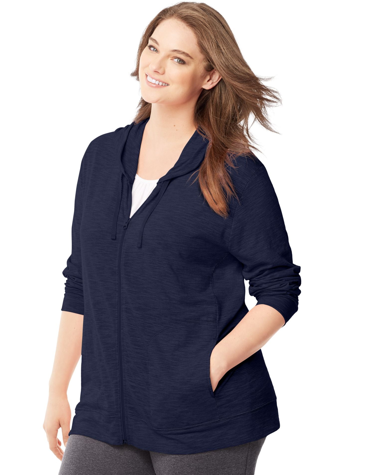 Just My Size Brandclub Women s Plus Lightweight Slub Jersey Zip Hood