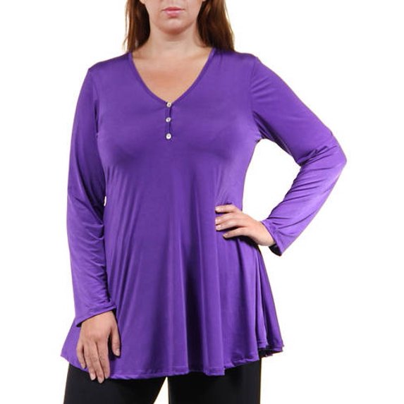 Women's Plus Long Sleeve Three Button Henley Tunic Top