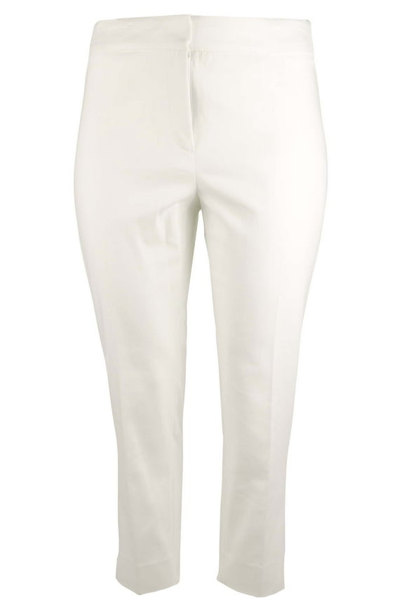 Women's Plus Lux Tech Cotton Blend Stretch Slit Hem Slim Leg Pants Wht 20W