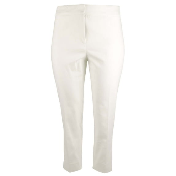 Women's Plus Lux Tech Cotton Blend Stretch Slit Hem Slim Leg Pants Wht 24W