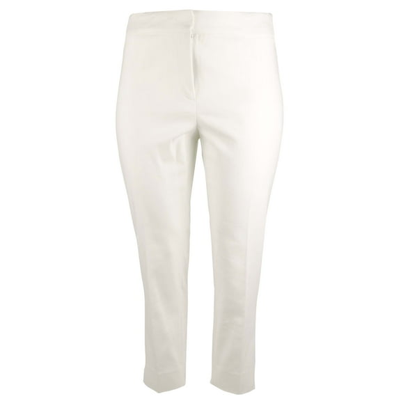 Women's Plus Lux Tech Cotton Blend Stretch Slit Hem Slim Leg Pants Wht 24W