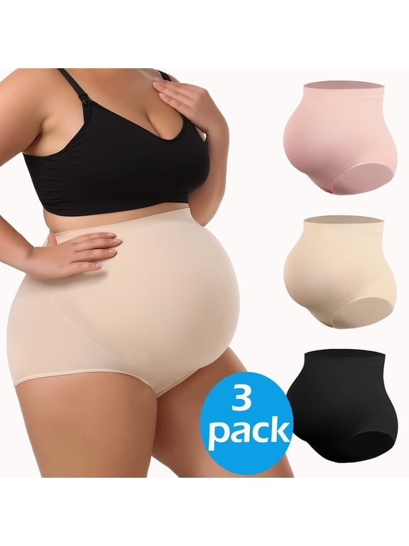 Women's Plus Maternity High Waist Underwear Pregnancy Seamless Soft Belly Support Panties Over Bump 3 Pack