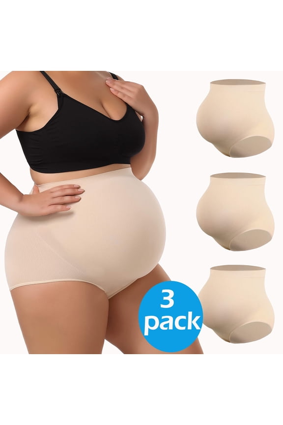 Women's Plus Maternity High Waist Underwear Pregnancy Seamless Soft Belly Support Panties Over Bump 3 Pack
