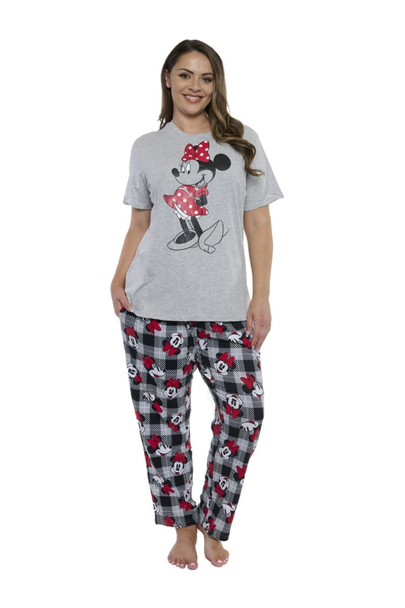 Women's Plus Minnie Mouse Gray T-Shirt & Pants 2-Piece Pajama Set Sleepwear
