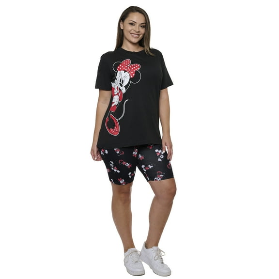 Women's Plus Minnie Mouse Tee & Bike Shorts 2-Piece Set Disney Mickey Black Red