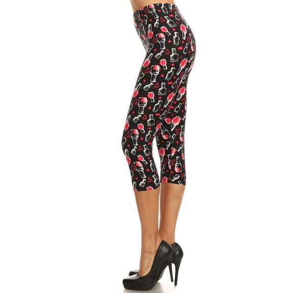 Women's Plus Nail Polish Heart Printed Cropped Capri Leggings