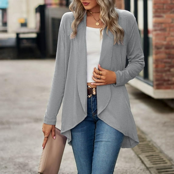 Women's Plus New Arrivals,AXXD Loose Solid Long Sleeve Long Cardigans for Women Clearance Gray Size 8