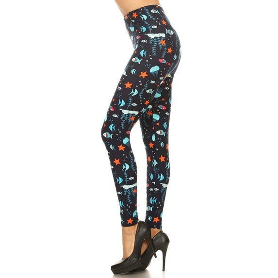 Women's Plus Ocean Creatures Fish Pattern Print Leggings