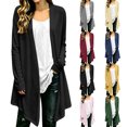 thumbnail image 1 of Women's Plus Open Front Cardigan Solid Linen-cotton Long Sleeve Cardigans for Daily Commuting Wear, 1 of 7