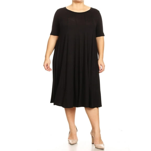 Women's Plus Oversize Solid Casual Loose Fit Short Sleeve Jersey Knit A-Line Midi Dress