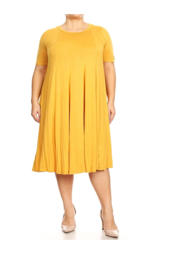 Women's Plus Oversize Solid Casual Loose Fit Short Sleeve Jersey Knit A-Line Midi Dress
