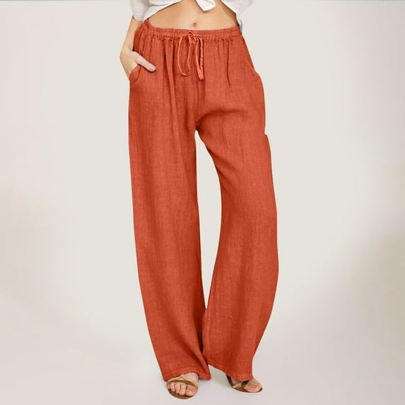Women's Plus Pants for Women Jeans Plus Size Women High Waisted Wide Leg Pants Fashion Drawstring Elastic Trousers Comfy Straight Leg Long Pants with Pockets