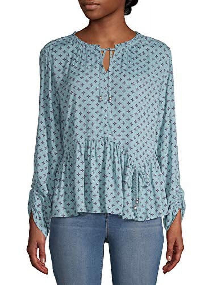Women's Plus Peasant Top (Blue Combo, Small)