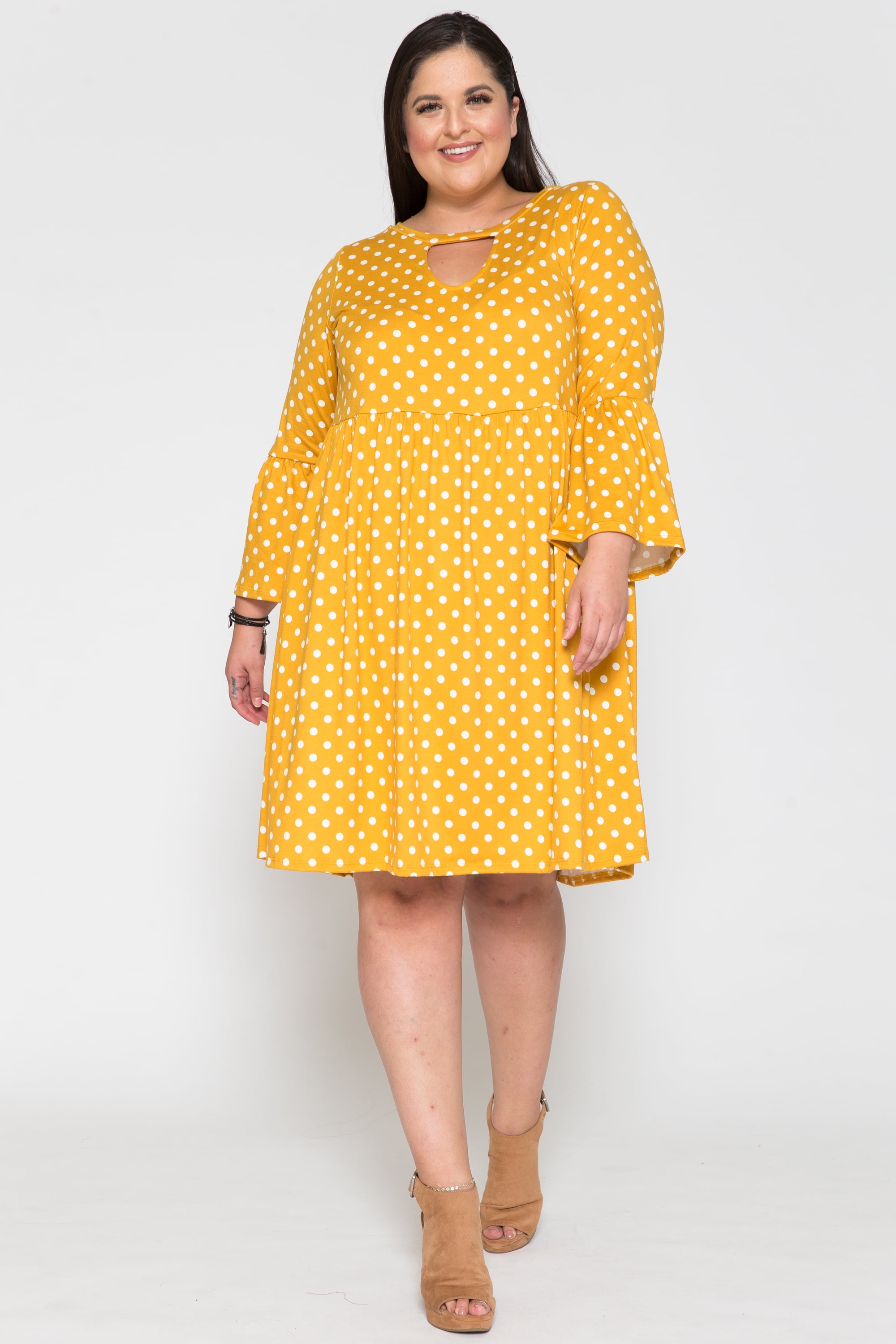 Plus Size Black And Yellow Polka Dot Dress Women's Plus Polka Dot