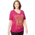 thumbnail image 1 of Women's Plus Printed V-neck T-shirt w/ Side Shirring, 1 of 2