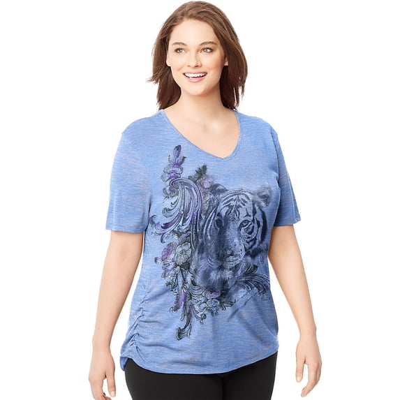 Women's Plus Printed V-neck T-shirt w/ Side Shirring