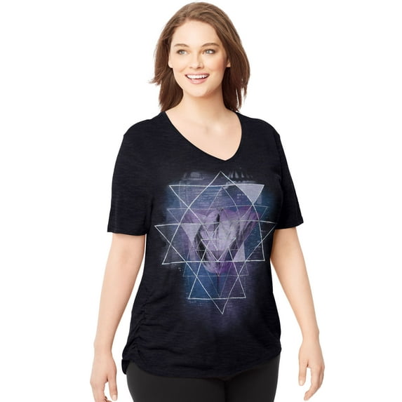 Women's Plus Printed V-neck T-shirt w/ Side Shirring