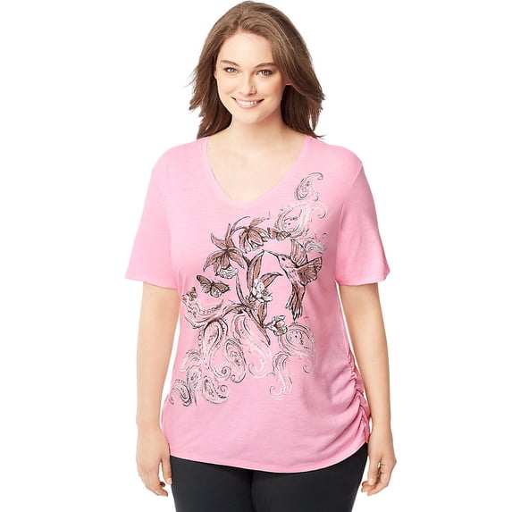 Women's Plus Printed V-neck T-shirt w/ Side Shirring