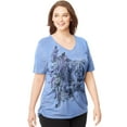 thumbnail image 1 of Women's Plus Printed V-neck T-shirt w/ Side Shirring, 1 of 2