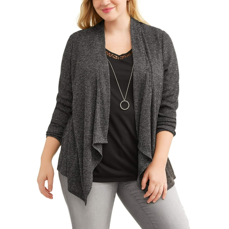 Women s Plus Rib 2fer Flyaway Cardigan Walmart