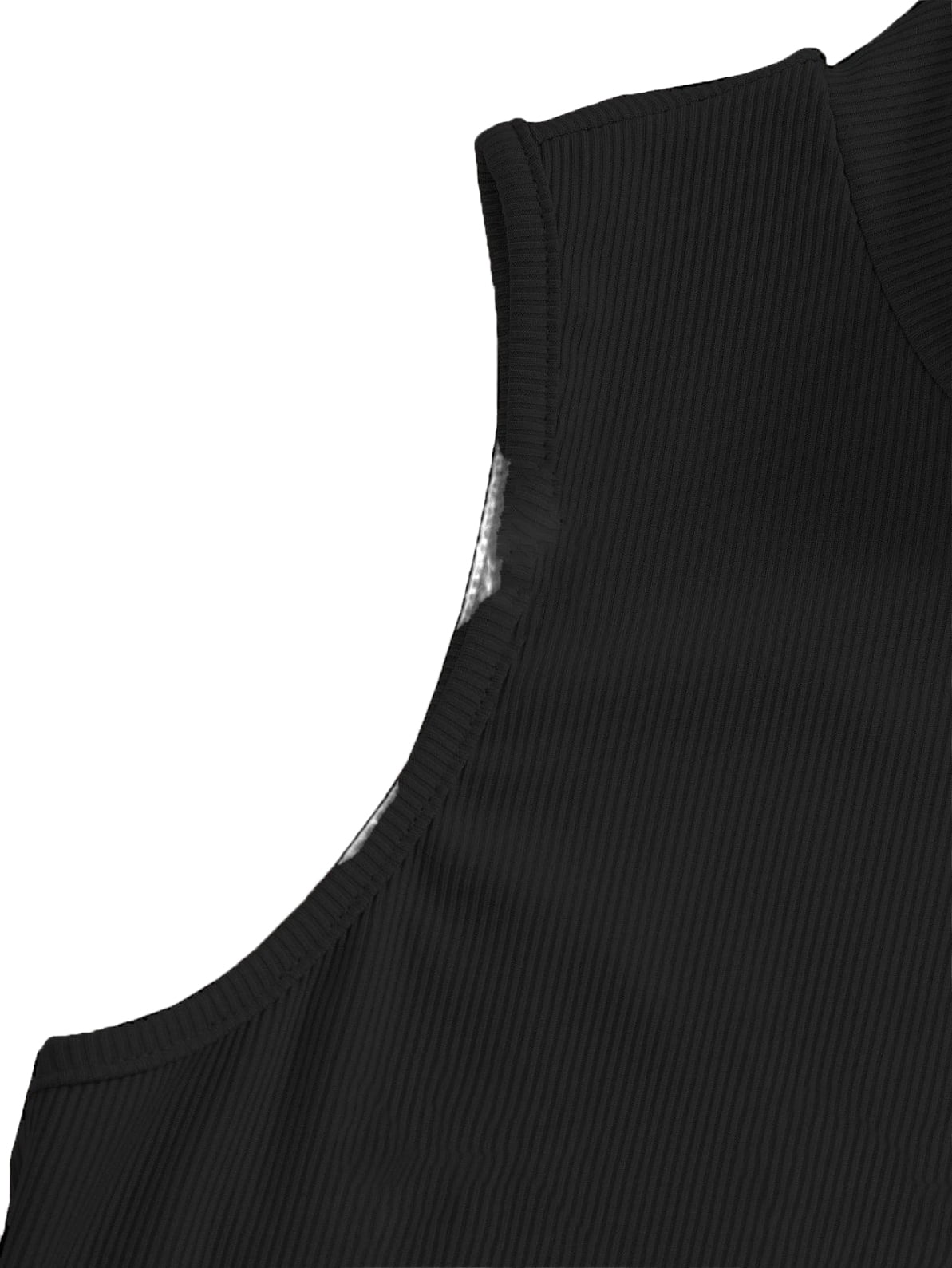 Women's Plus Rib knit Sleeveless Crop Tops Mock Neck Tank Tops Black