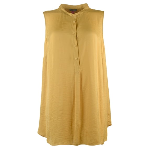 Women's Plus Rumple Satin Henley Tunic Top AS 2X