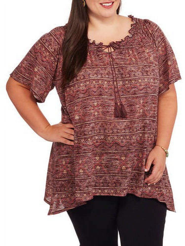 Women's Plus Sharkbite Peasant Knit Top